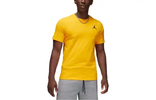 Jordan T Shirts Men's Yellow Crew Neck Moderate Straight Fit