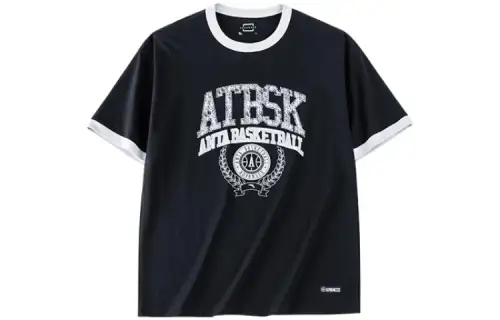 ANTA T Shirts Men's Black Crew Neck Moderate Straight Fit