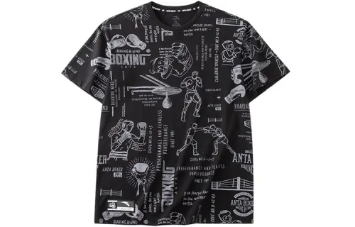 ANTA T Shirts Men's Black Crew Neck Thin Straight Fit