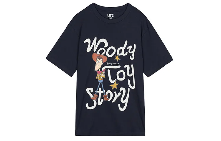 UNIQLO T Shirts Unisex Navy Blue Crew Neck Moderate Straight Fit