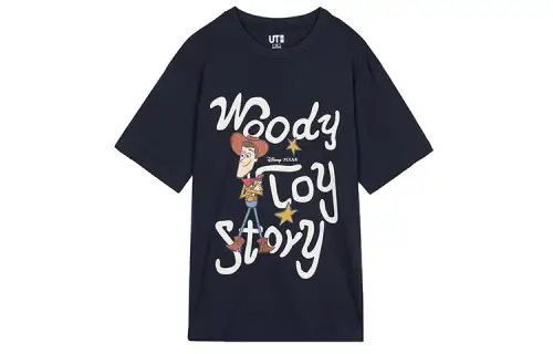 UNIQLO T Shirts Unisex Navy Blue Crew Neck Moderate Straight Fit