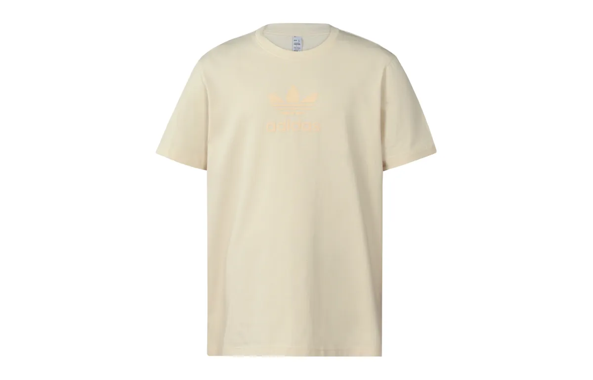 Adidas Originals T-Shirts Men's Ecru Crew Neck Moderate Straight Fit