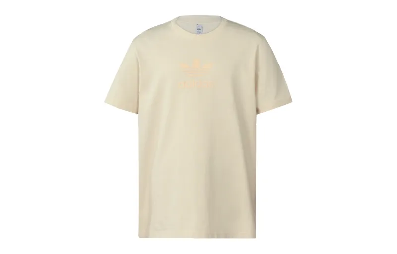 Adidas Originals T Shirts Men's Ecru Crew Neck Moderate Straight Fit