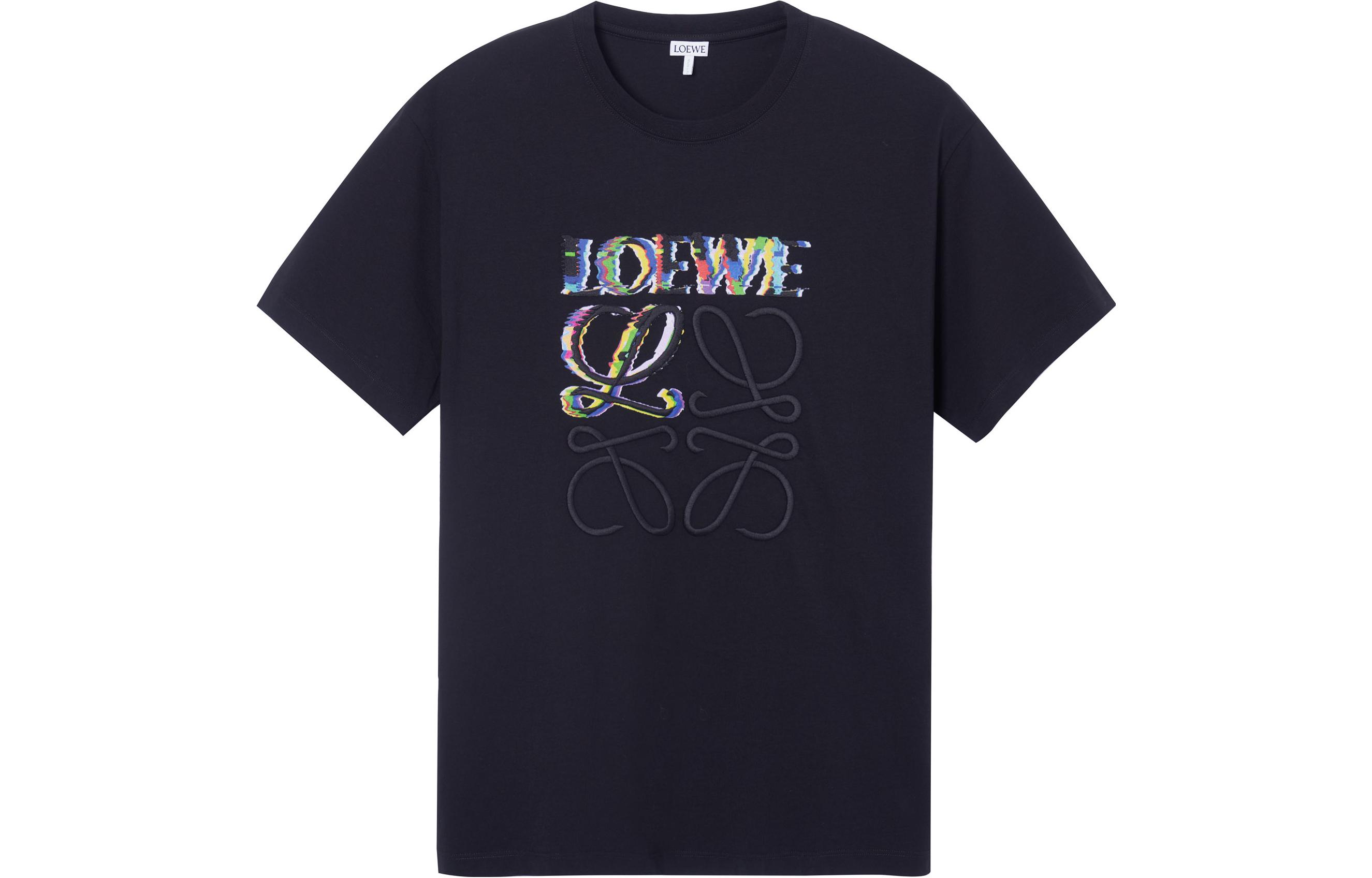 LOEWE Loewe SS23 Spring and Summer Letter Print Glitch Effect Round Neck Pullover T-Shirt Men's Black