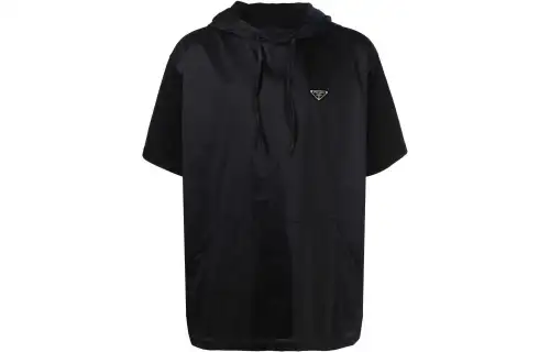 PRADA SS22 Drawstring Hooded Short Sleeve T-Shirt Black