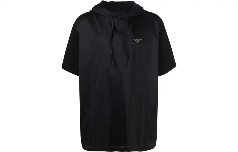 PRADA SS22 Drawstring Hooded Short Sleeve T-Shirt Black