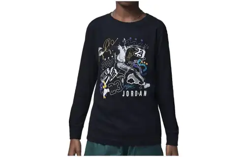 Jordan T Shirts Kids Black Crew Neck Moderate Straight Fit