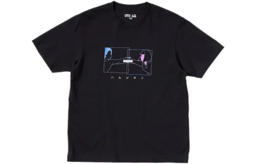 UNIQLO T Shirts Unisex Black Crew Neck Moderate Straight Fit