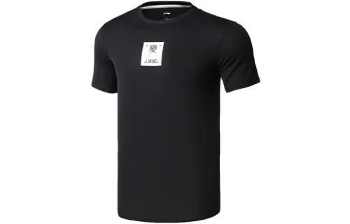 Li Ning T Shirts Men's Black Crew Neck Moderate Straight Fit
