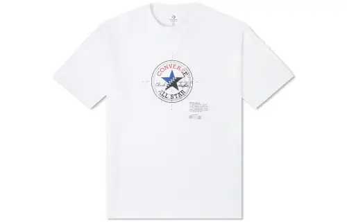 Converse T Shirts Unisex White Crew Neck Moderate Straight Fit