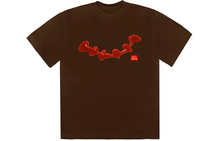 Travis Scott X McDonald's T Shirts Unisex Brown Crew Neck Moderate Straight Fit