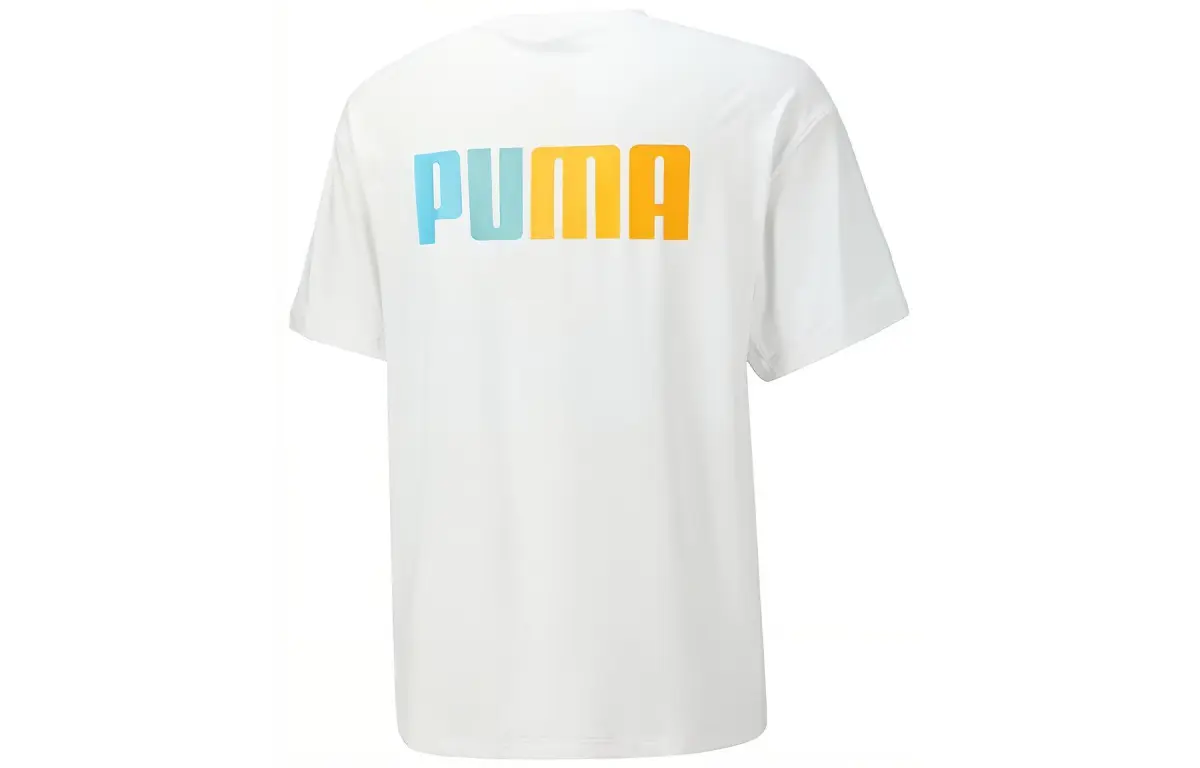 PUMA T-Shirts Unisex White Crew Neck Moderate Straight Fit