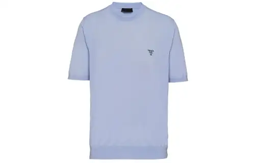 PRADA T Shirts Men's Blue Crew Neck Moderate Straight Fit