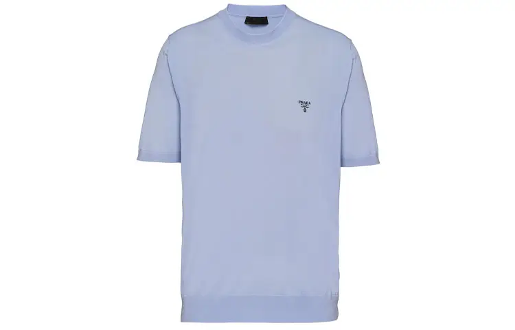 PRADA T Shirts Men's Blue Crew Neck Moderate Straight Fit