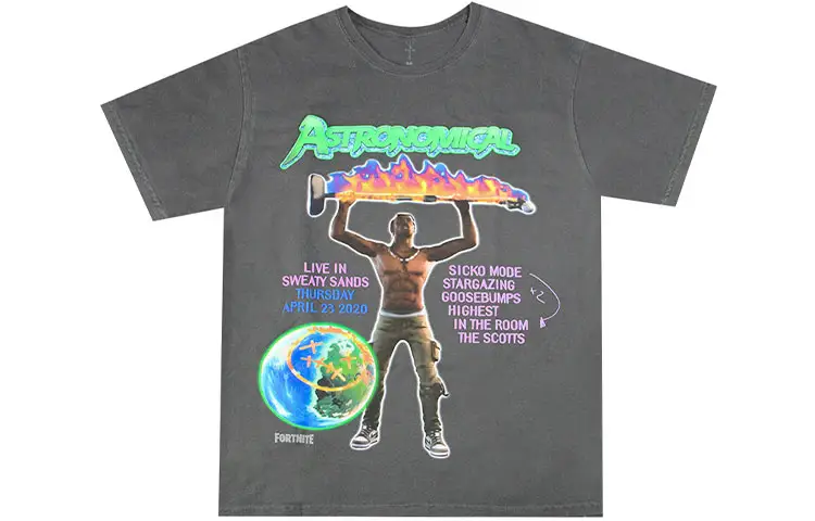 Travis Scott T Shirts Unisex Graphite Crew Neck Moderate Straight Fit