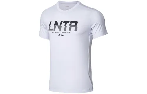 Li Ning T Shirts Men's White Crew Neck Moderate Straight Fit
