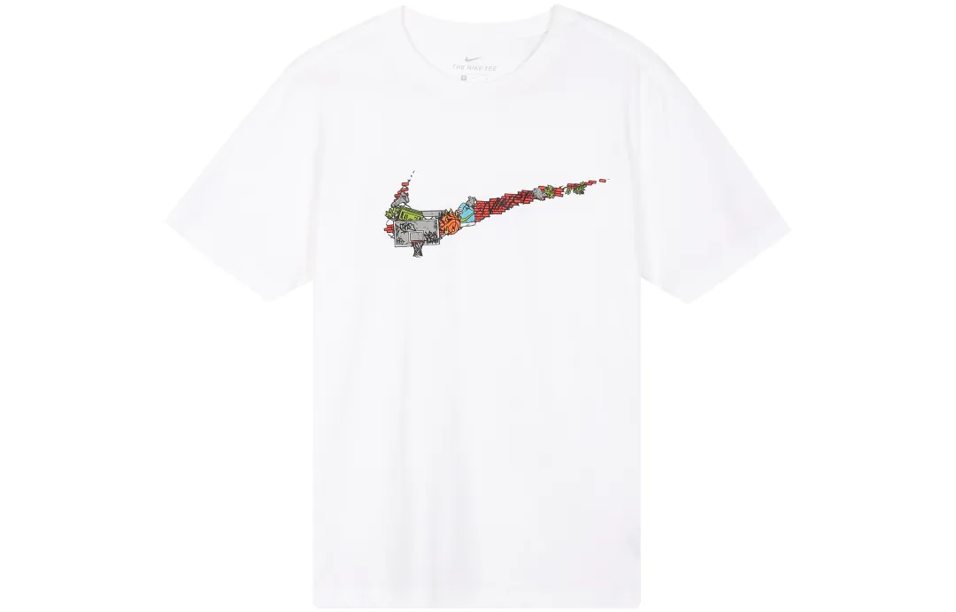 Nike T Shirts Men's White Crew Neck Moderate Straight Fit