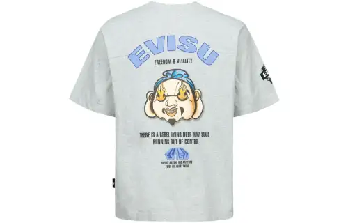 EVISU T Shirts Men's Heather Gray Crew Neck Moderate Straight Fit