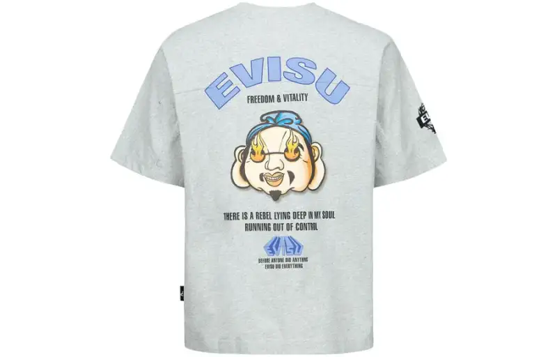 EVISU T Shirts Men's Heather Gray Crew Neck Moderate Straight Fit