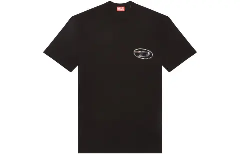 DIESEL T-Shirts Men's Black Crew Neck Thin Straight Fit