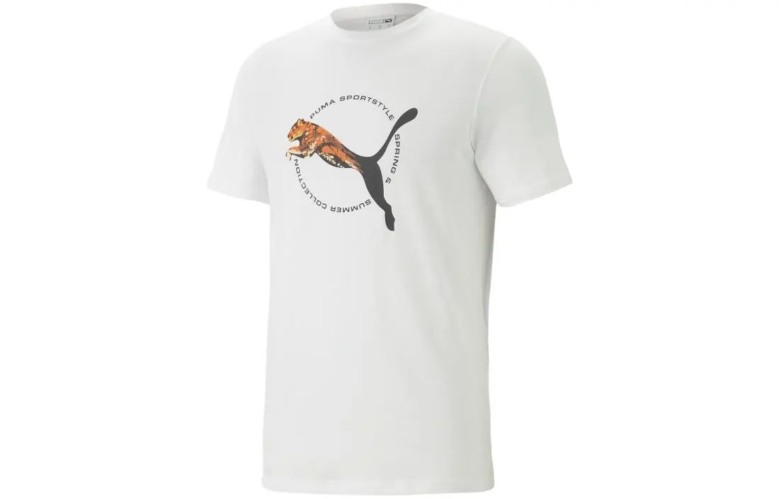 PUMA T-Shirts Men's White Crew Neck Moderate Straight Fit