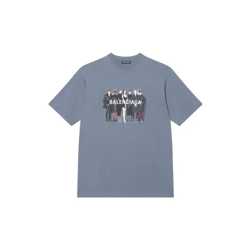 Balenciaga T Shirts Unisex Gray Crew Neck Moderate Straight Fit
