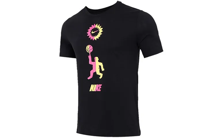 Nike T-Shirts Men's Black Crew Neck Moderate Straight Fit