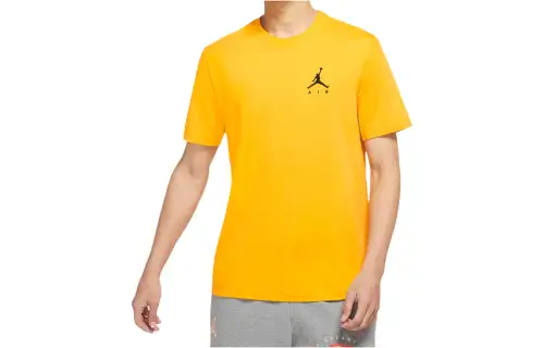 Jordan T Shirts Men's Yellow Crew Neck Moderate Straight Fit