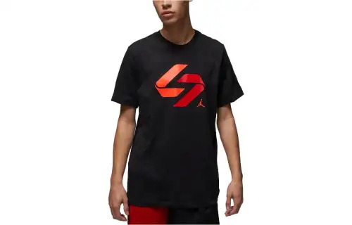 Jordan T Shirts Men's Black Crew Neck Moderate Straight Fit
