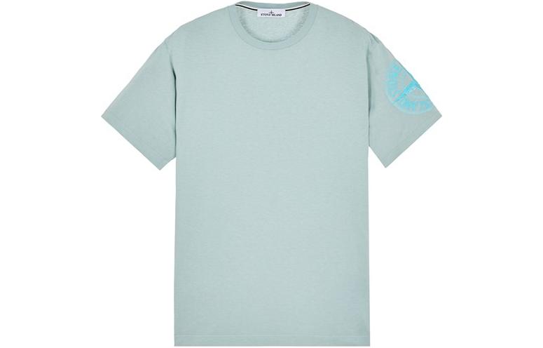 STONE ISLAND Stone Island Solid Color Left Sleeve Logo Embroidery Round Neck Short Sleeve T-Shirt Men's Sky Color