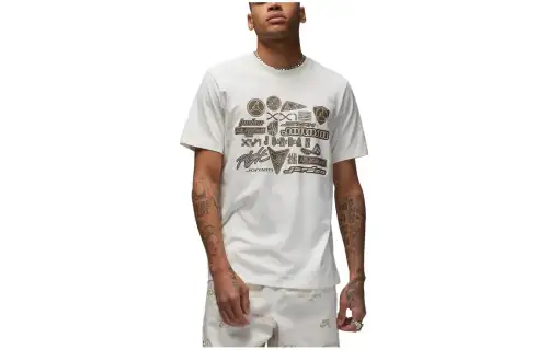 Jordan T Shirts Men's Ivory White Crew Neck Moderate Straight Fit