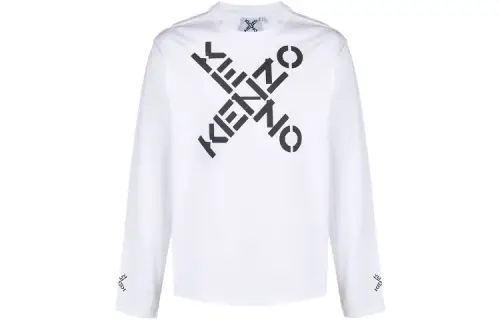 KENZO Letter Logo T Shirts Men's White Crew Neck Moderate Straight Fit