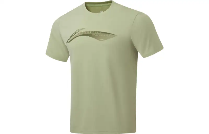 Li Ning Fitness Series T Shirts Men's Elm Branch Green Crew Neck Moderate Straight Fit