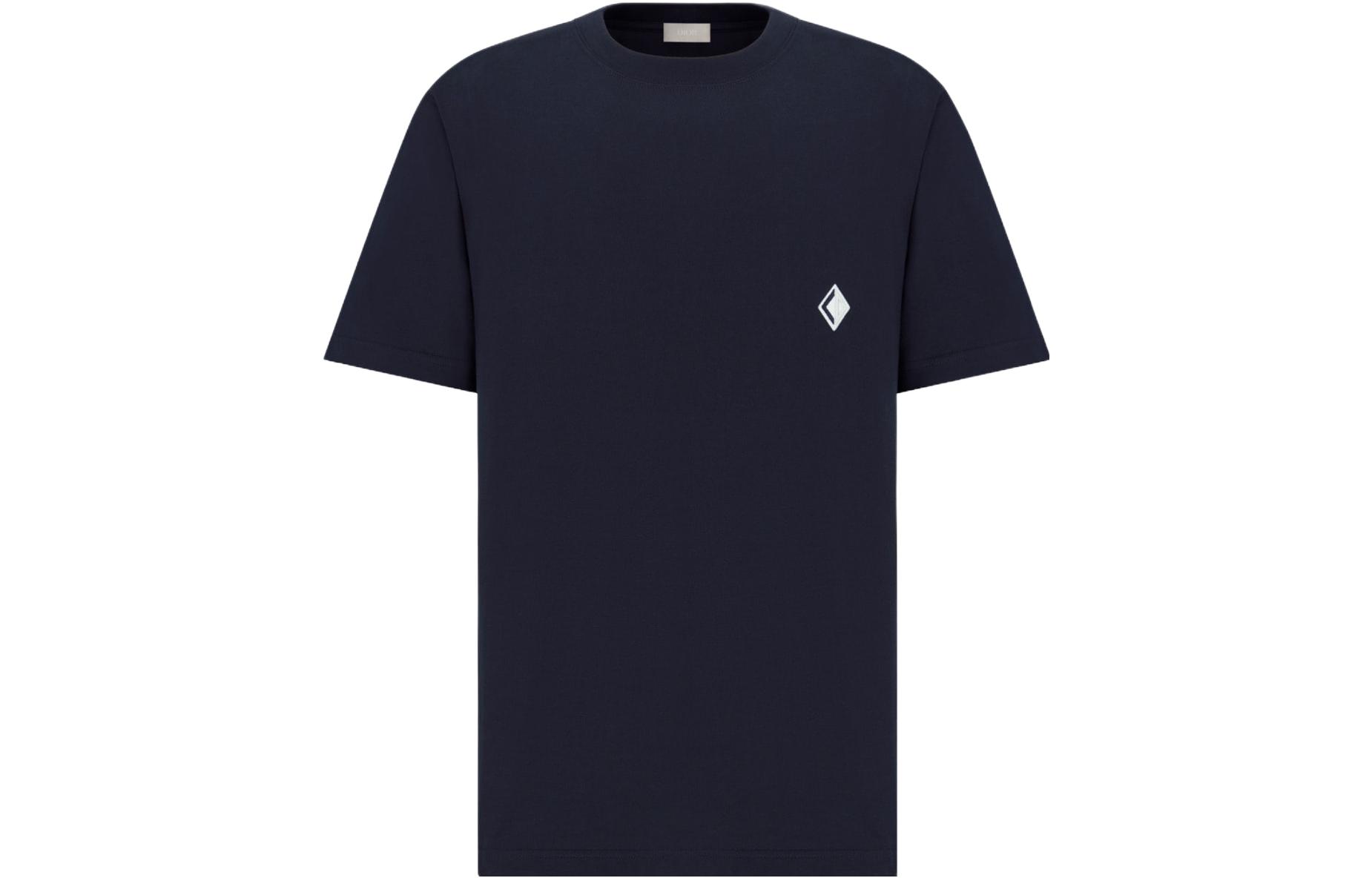 DIOR Geometric Pattern Crew Neck Short Sleeved SS23 T Shirt Men's Marine Blue