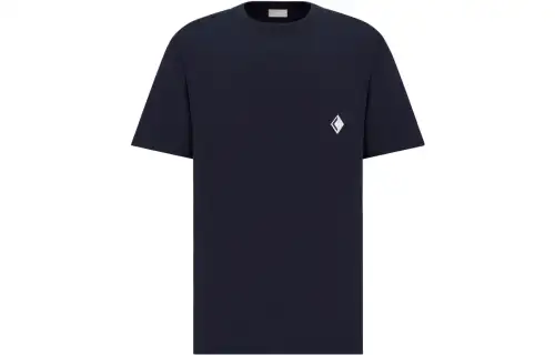 DIOR Geometric Pattern Crew Neck Short Sleeved SS23 T Shirt Men's Marine Blue