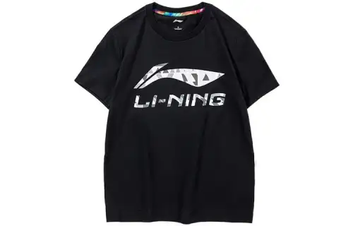 Li Ning T Shirts Unisex Black Crew Neck Moderate Straight Fit