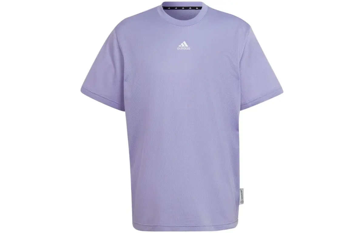 Adidas T-Shirts Men's Purple Crew Neck Moderate Straight Fit