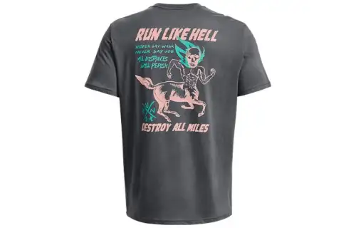 Under Armour T Shirts Men's Peach Gray Crew Neck Moderate Straight Fit