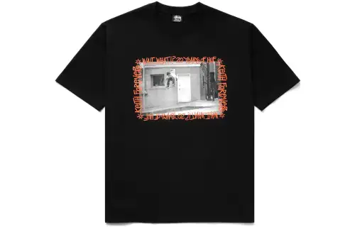 Stussy X HUF T Shirts Men's Black Crew Neck Moderate Straight Fit