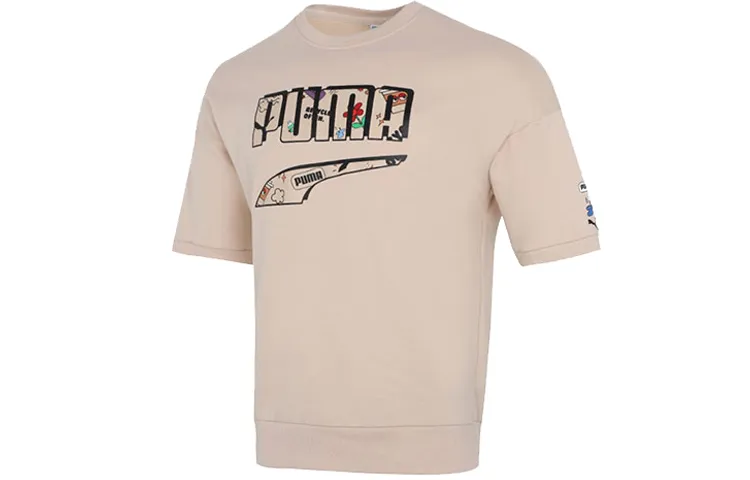 PUMA T-Shirts Men's Khaki Crew Neck Moderate Straight Fit