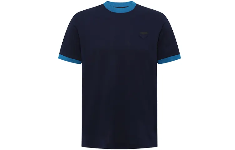 PRADA T Shirts Men's Navy Blue Crew Neck Moderate Straight Fit