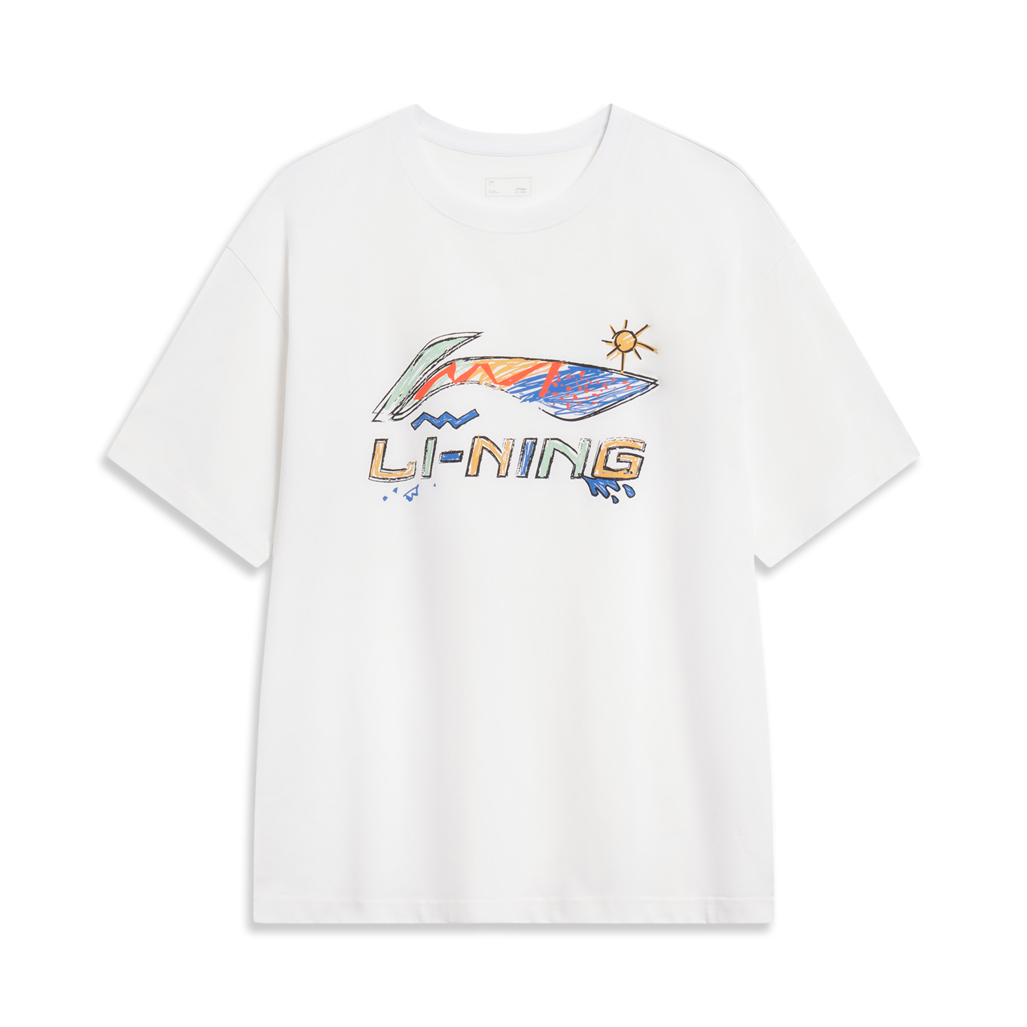 Li Ning, retro summer comfortable white T-shirt with a round collar, American style, with short sleeve, hand painting, with your logo imprint