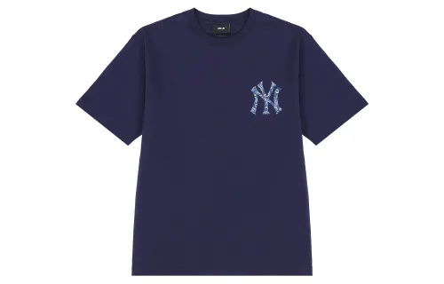 MLB Cashew Flower T Shirts Unisex Dark Blue Crew Neck Moderate Straight Fit