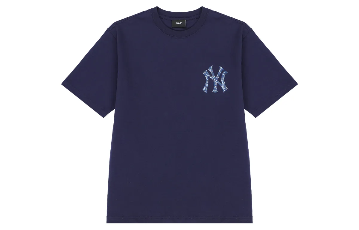 MLB Paisley T-Shirts Unisex Dark Blue Crew Neck Moderate Straight Fit