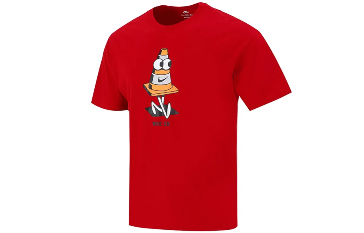 Nike T-Shirts Men's Red Crew Neck Moderate Straight Fit