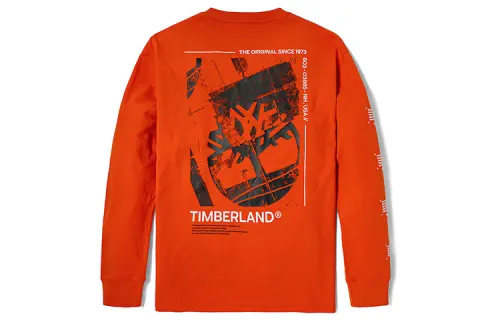 Timberland T Shirts Men's Orange Red Crew Neck Moderate Straight Fit