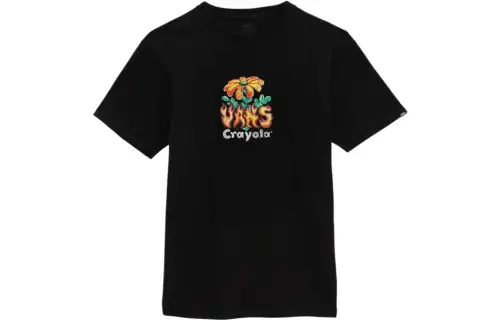 Vans X CRAYOLA Vans X Crayola Hot Flower T Shirts Men's Black Crew Neck Moderate Straight Fit