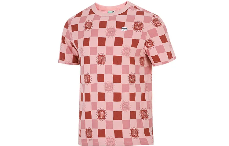 PUMA T-Shirts Men's Peach Crew Neck Moderate Straight Fit