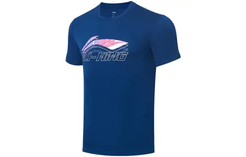Li Ning Badminton Collection T Shirts Unisex Navy Crew Neck Moderate Straight Fit