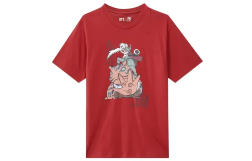 UNIQLO X Naruto SS23 T Shirts Unisex Red Crew Neck Moderate Straight Fit